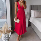 Sofia Amoretti Pleated Cutout Waist Midi Dress