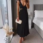 Sofia Amoretti Pleated Cutout Waist Midi Dress