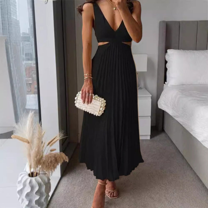 Sofia Amoretti Pleated Cutout Waist Midi Dress
