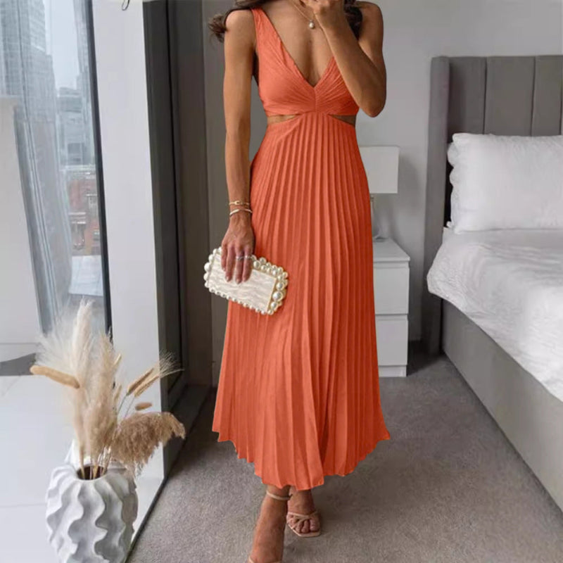Sofia Amoretti Pleated Cutout Waist Midi Dress