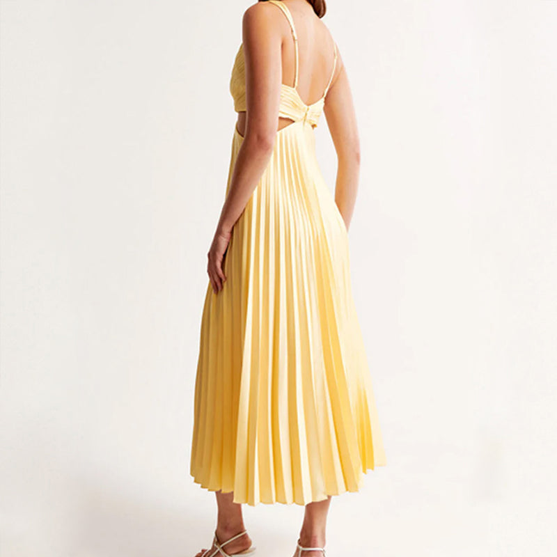 Sofia Amoretti Pleated Cutout Waist Midi Dress
