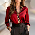 Sofia Amoretti Satin Blouse with Leopard Print Trim