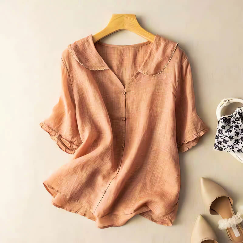 Sofia Amoretti Short-Sleeve Blouse with Lace Detail