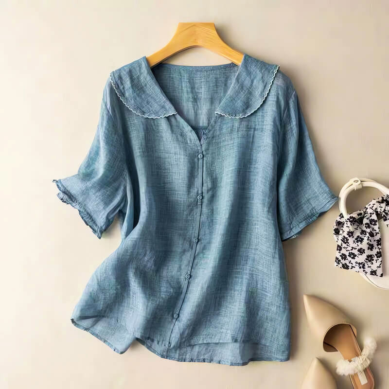 Sofia Amoretti Short-Sleeve Blouse with Lace Detail