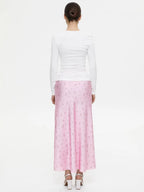 Soft Girl Floral Satin Midi Skirt