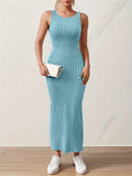 Rib Knit Round Neck Sleeveless Bodycon Maxi Dress