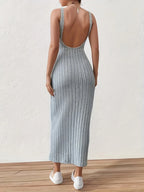 Rib Knit Round Neck Sleeveless Bodycon Maxi Dress
