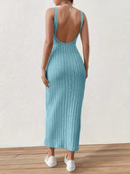 Rib Knit Round Neck Sleeveless Bodycon Maxi Dress
