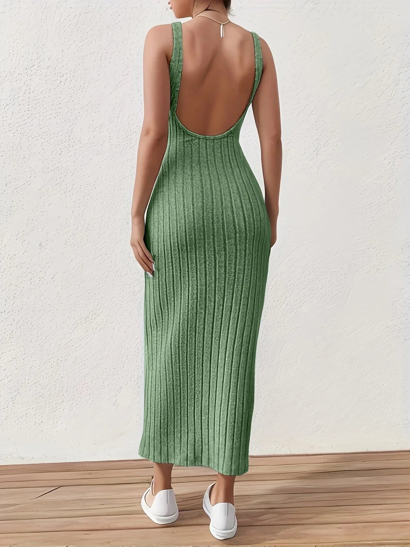 Rib Knit Round Neck Sleeveless Bodycon Maxi Dress
