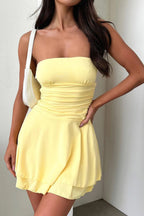 Strapless Ruched Tiered Fit and Flare Mini Dress