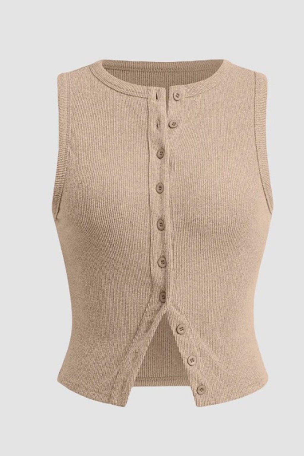 Solid Color Button-down Knit Tank Top
