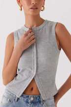 Solid Color Button-down Knit Tank Top