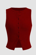 Solid Color Button-down Knit Tank Top
