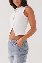 Solid Color Button-down Knit Tank Top