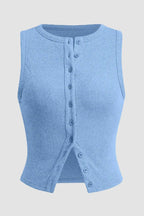 Solid Color Button-down Knit Tank Top