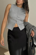 Solid Color Button-down Knit Tank Top