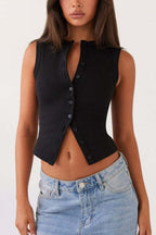 Solid Color Button-down Knit Tank Top