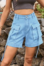 Solid Color Cargo Denim Shorts