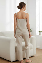 Solid Color Cotton Spaghetti Straps Long Pants Set