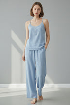 Solid Color Cotton Spaghetti Straps Long Pants Set