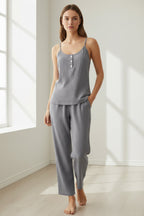 Solid Color Cotton Spaghetti Straps Long Pants Set