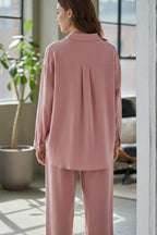 Solid Color High-waisted Linen Cotton Shirt Set