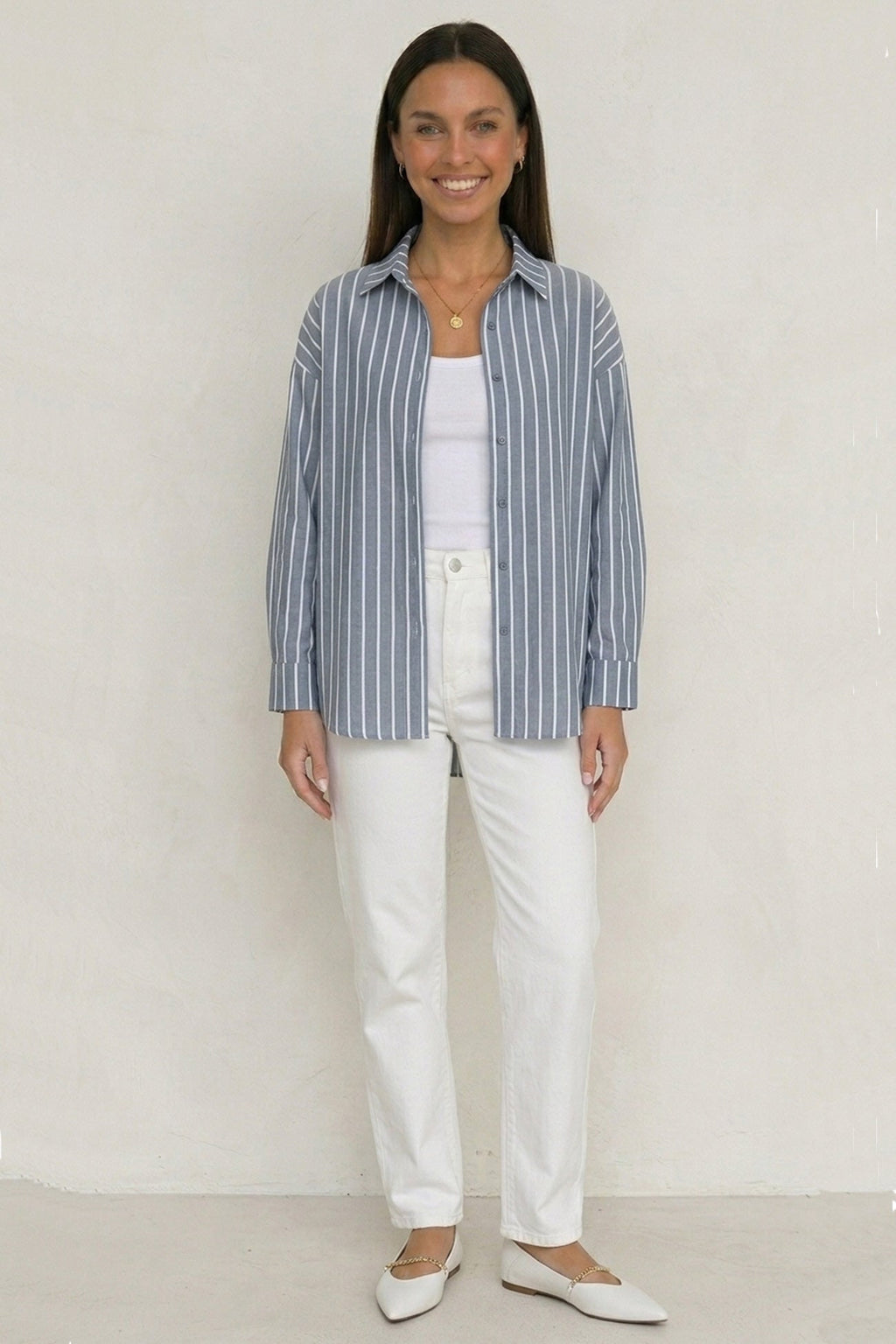 Solid Color Long Sleeve Striped Shirts
