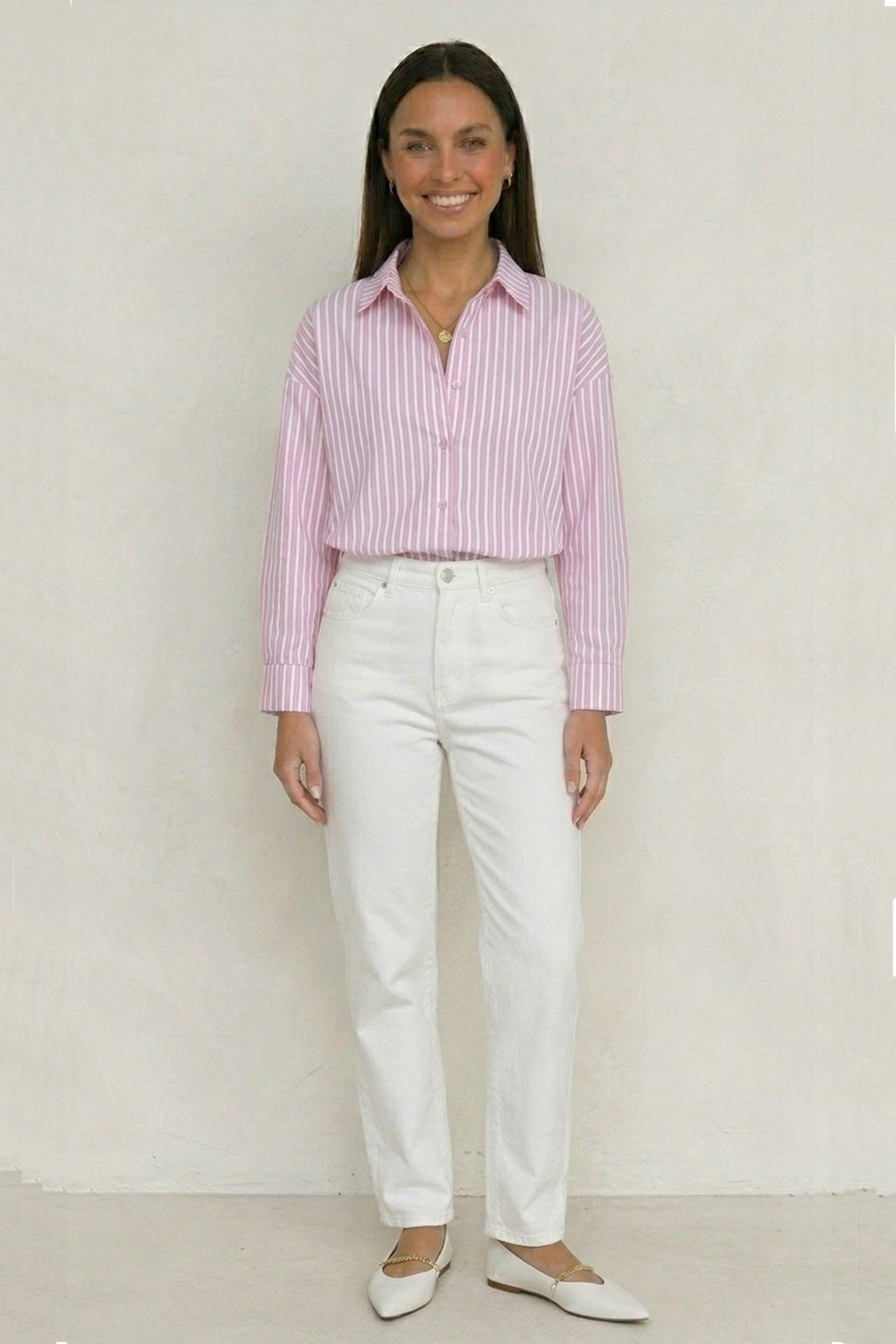 Solid Color Long Sleeve Striped Shirts