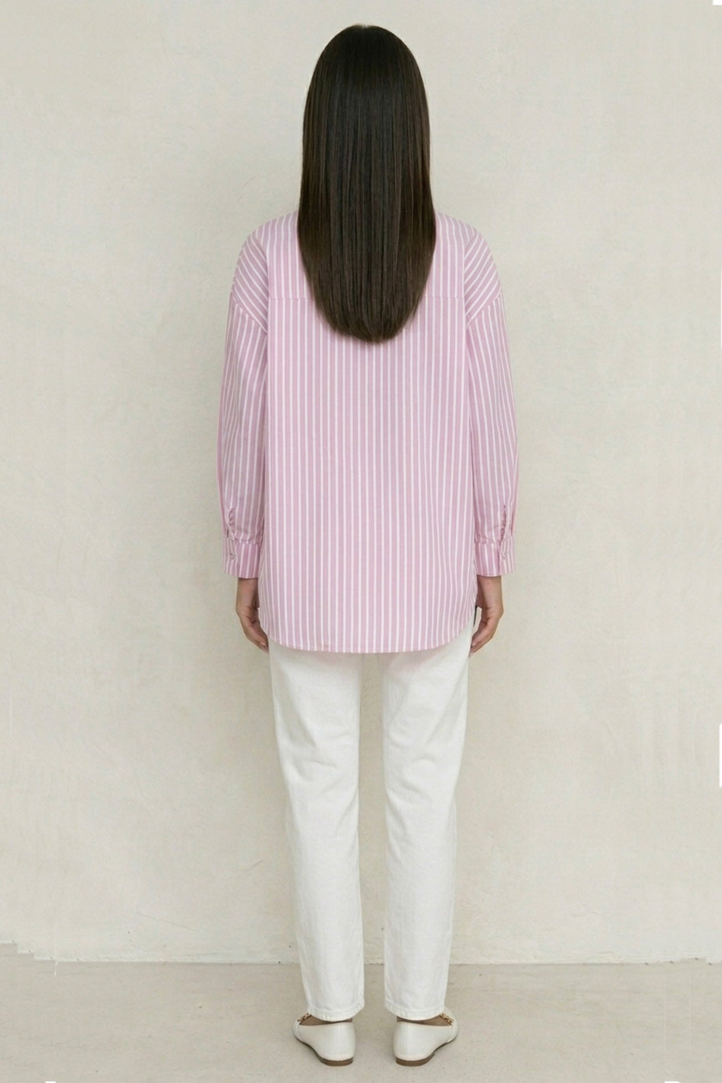 Solid Color Long Sleeve Striped Shirts