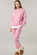 Solid Color Patchwork Hoodie Pants Outfit Sets