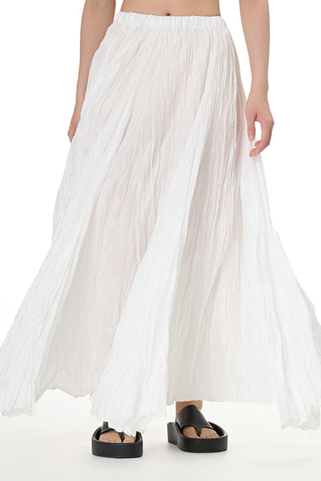 Solid Color Pleated Midi Skirt