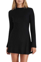 Ribbed Knit Mock Neck Diagonal Panel Long Sleeve Bodycon Mini Dress
