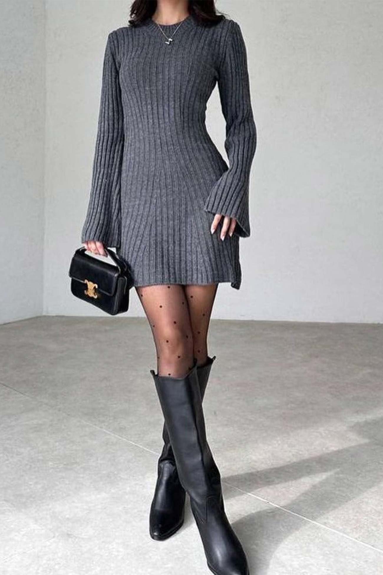 Ribbed Knit Mock Neck Diagonal Panel Long Sleeve Bodycon Mini Dress