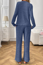 Solid Color Ribbed Long Sleeve Two-piece Sets