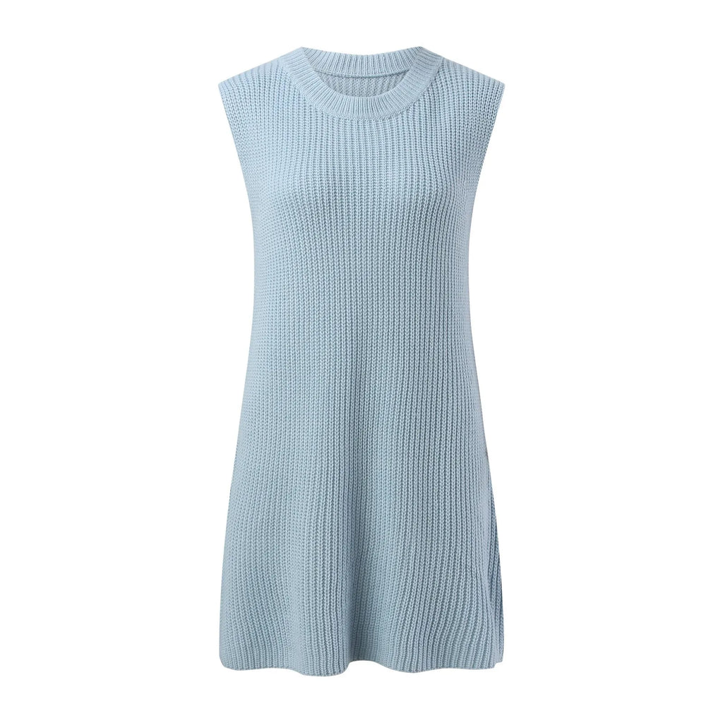 Crew Neck Ribbed Knit Sleeveless Shift Mini Dress