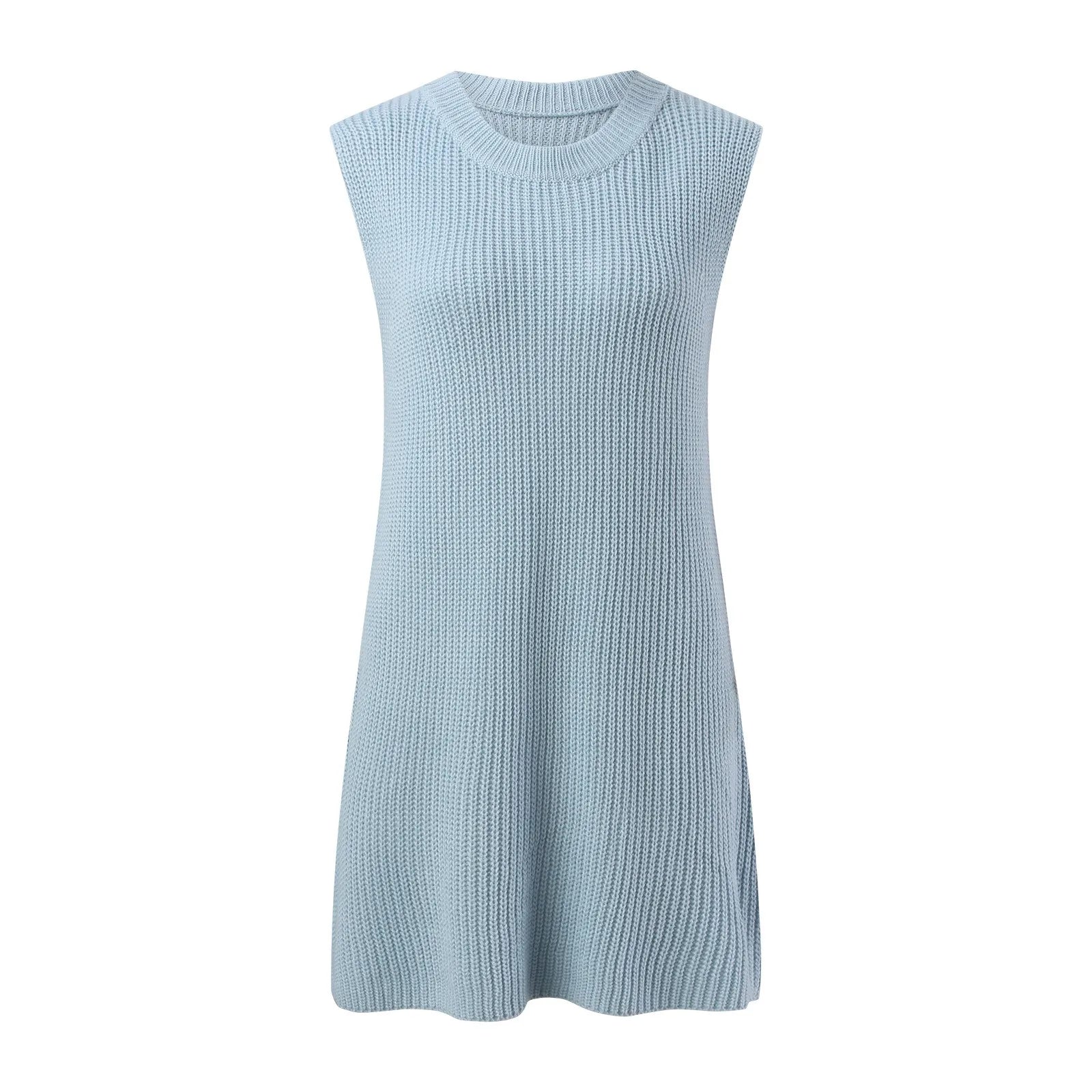 Crew Neck Ribbed Knit Sleeveless Shift Mini Dress