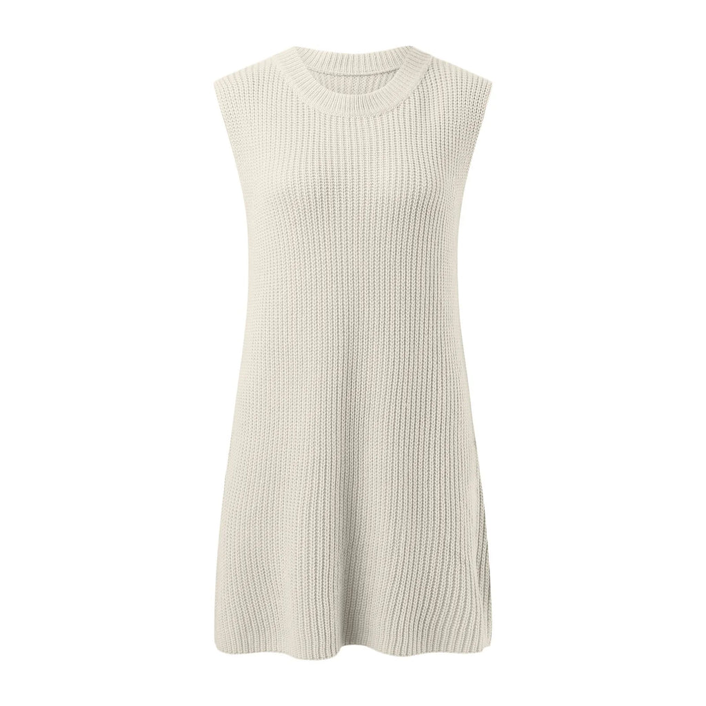 Crew Neck Ribbed Knit Sleeveless Shift Mini Dress