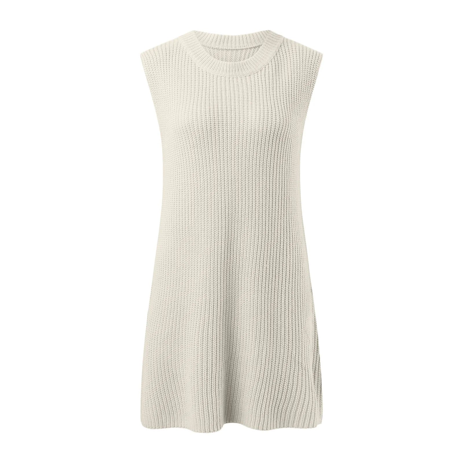 Crew Neck Ribbed Knit Sleeveless Shift Mini Dress