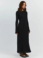 Rib Knit Crew Neck Long Sleeve Bell Cuff Bodycon Maxi Dress