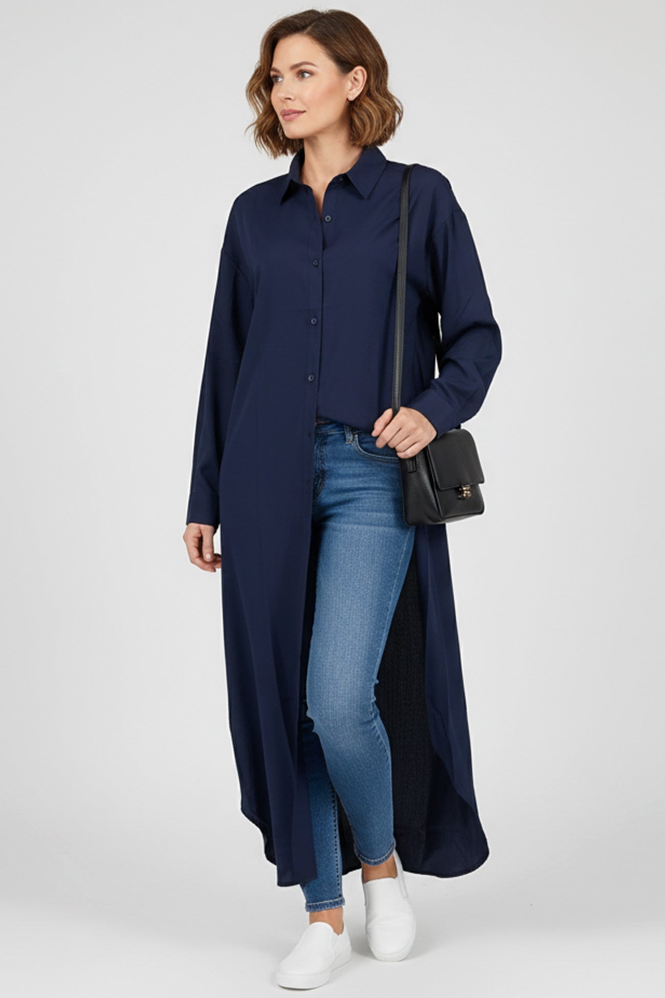 Solid Color Single-breasted Long Blouse