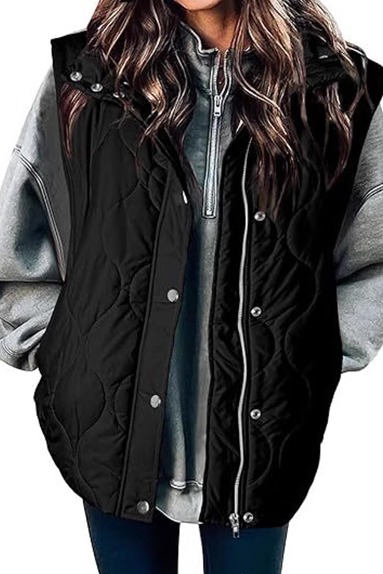 Solid Color Sleeveless Zipper Vest with Buttons