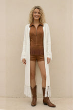 Solid Color Zip-up Tassel Suede Romper