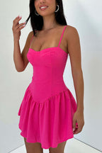 Corset Bustier Sweetheart Neck Spaghetti Strap Drop Waist Gathered Mini Dress