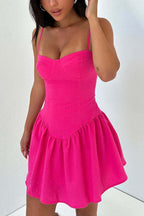 Corset Bustier Sweetheart Neck Spaghetti Strap Drop Waist Gathered Mini Dress