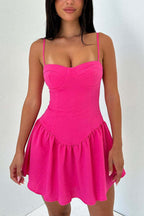 Corset Bustier Sweetheart Neck Spaghetti Strap Drop Waist Gathered Mini Dress