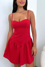Corset Bustier Sweetheart Neck Spaghetti Strap Drop Waist Gathered Mini Dress