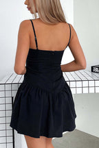 Corset Bustier Sweetheart Neck Spaghetti Strap Drop Waist Gathered Mini Dress