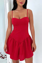 Corset Bustier Sweetheart Neck Spaghetti Strap Drop Waist Gathered Mini Dress