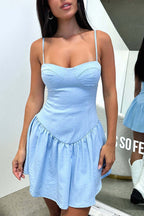 Corset Bustier Sweetheart Neck Spaghetti Strap Drop Waist Gathered Mini Dress