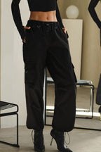 Solid Drawstring Large Pocket Cargo Pants